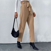 Khaki Tie Waist Wide-Leg Pants - Shah S. Sahota